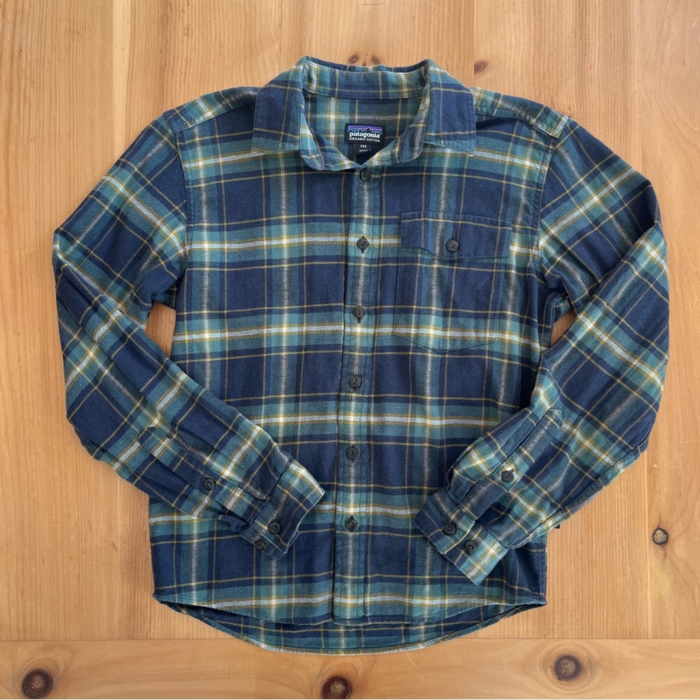 Patagonia Organic Cotton Flannel Shirt XXS Blue Green Plaid